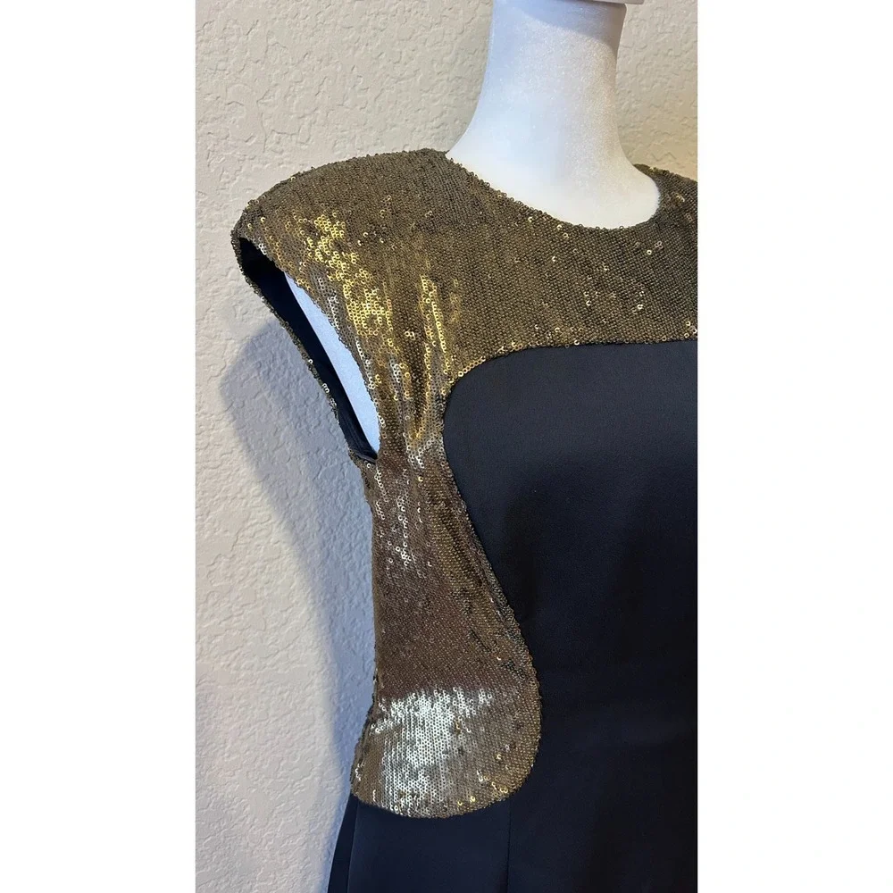 Ted Baker London Langley Gown Maxi Dress Size 2 Black Gold Sequins Holiday HOCO - Picture 2 of 11